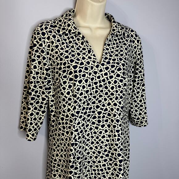 Jude Connally Blue Geoprint Geometric Collared Shirt Dress Stretch Women's M - Picture 2 of 8